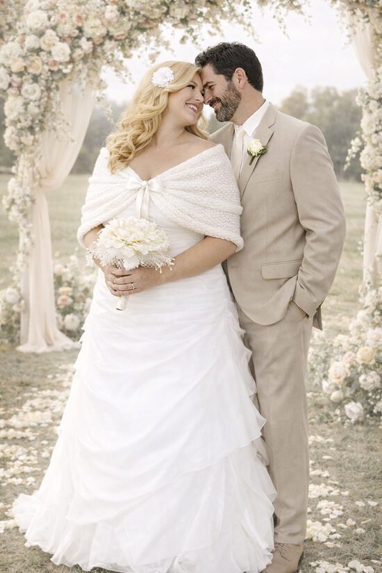 Plus size izmēra adīts plecu apmetnītis līgavai, kods WW6